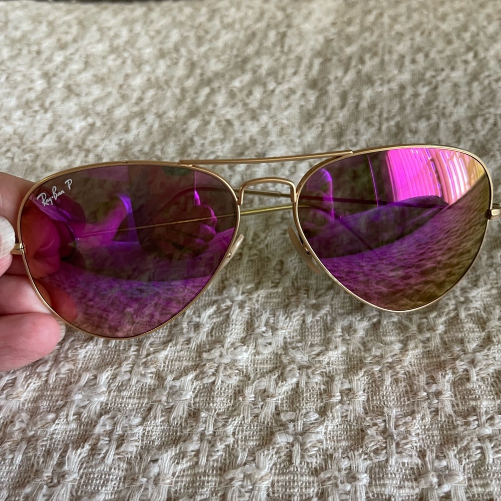 Ray-Ban Gold Frame Sunglasses with Pink Lenses